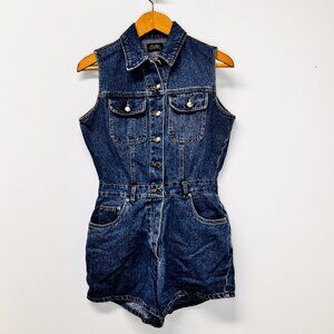 Vintage Boutique Europa 100% Cotton Size 10 Denim Romper Sleeveless Button Front